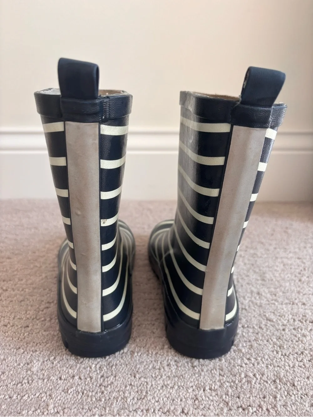 Polarn O. Pyret Navy and White Striped Kids Rain Boots